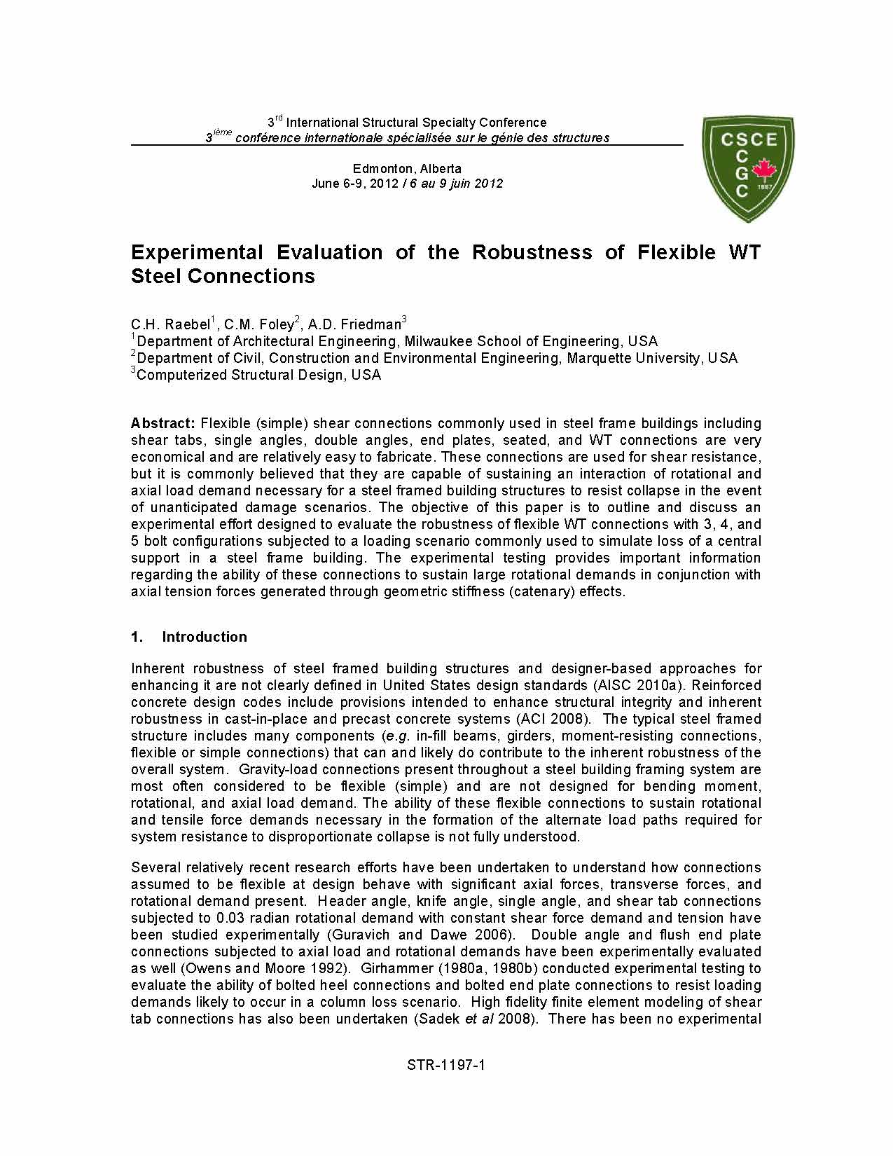 STR – 1197_Page_1 Experimental Evaluation of the Robustness of Flexible WT Steel Connections | CSD Structural Engineers