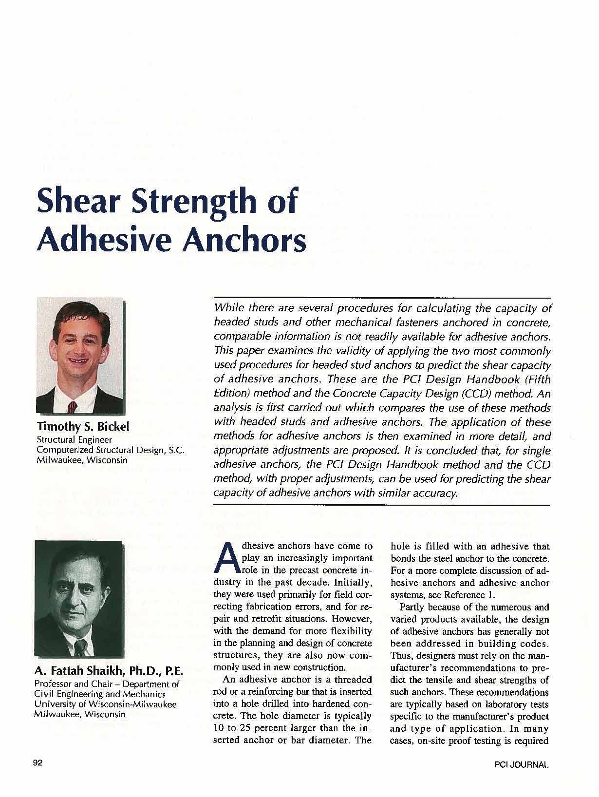 Shear Strength of Adhesive Anchors_Page_01 Shear Strength of Adhesive Anchors | Publication by Tim Bickle | CSD Structural Engineers