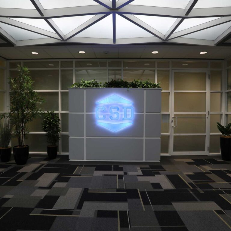 NZ7A8130_post The lighted logo sign in the CSD offices in Milwaukee, WI
