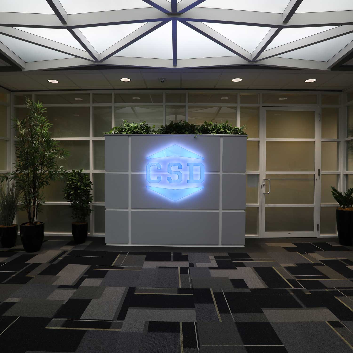 The lighted logo sign in the CSD offices in Milwaukee, WI